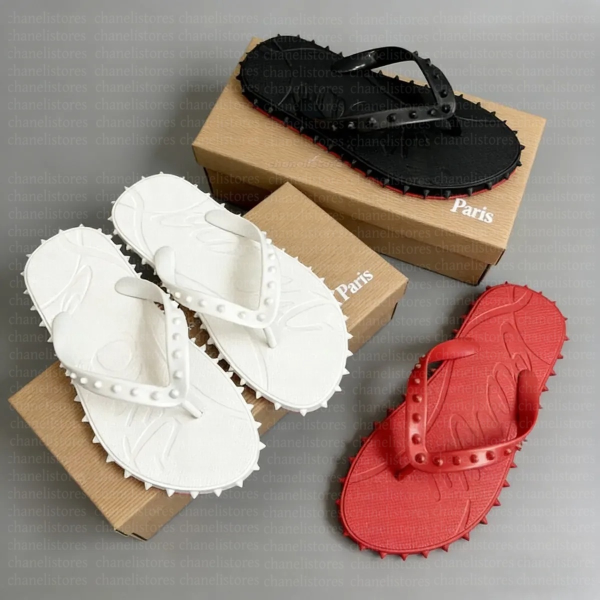 Designer Red Flip Flops Bottom Slippers Leather Sandals Men For Women Fashion Luxury Letter Flat Beach Rivet Shoes Sneaker 36-45