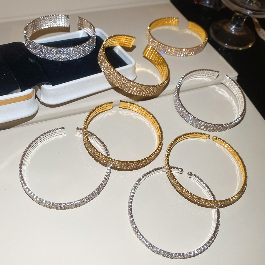 Diamond-encrusted round multi-layered open bracelet, light luxury and high-end feel, elegant evening party exquisite jewelry - view 3