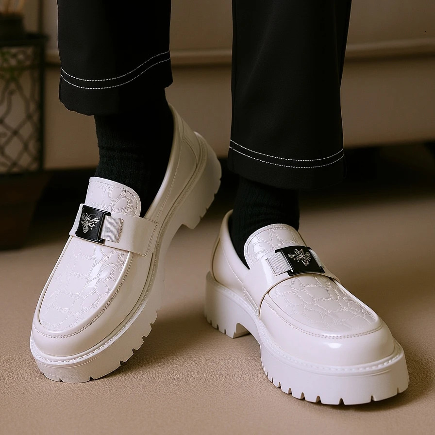 2026 Fashion Bee n Mens Leather Shoes Thick Sole y Slip On Loafers Comfort Fashio Business Party Formal Dress Shoes 260424