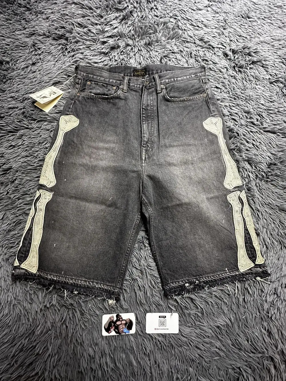 Summer retro skeleton denim shorts sports casual shorts couple wearing street 55 pants 2025 Europe and America 260421