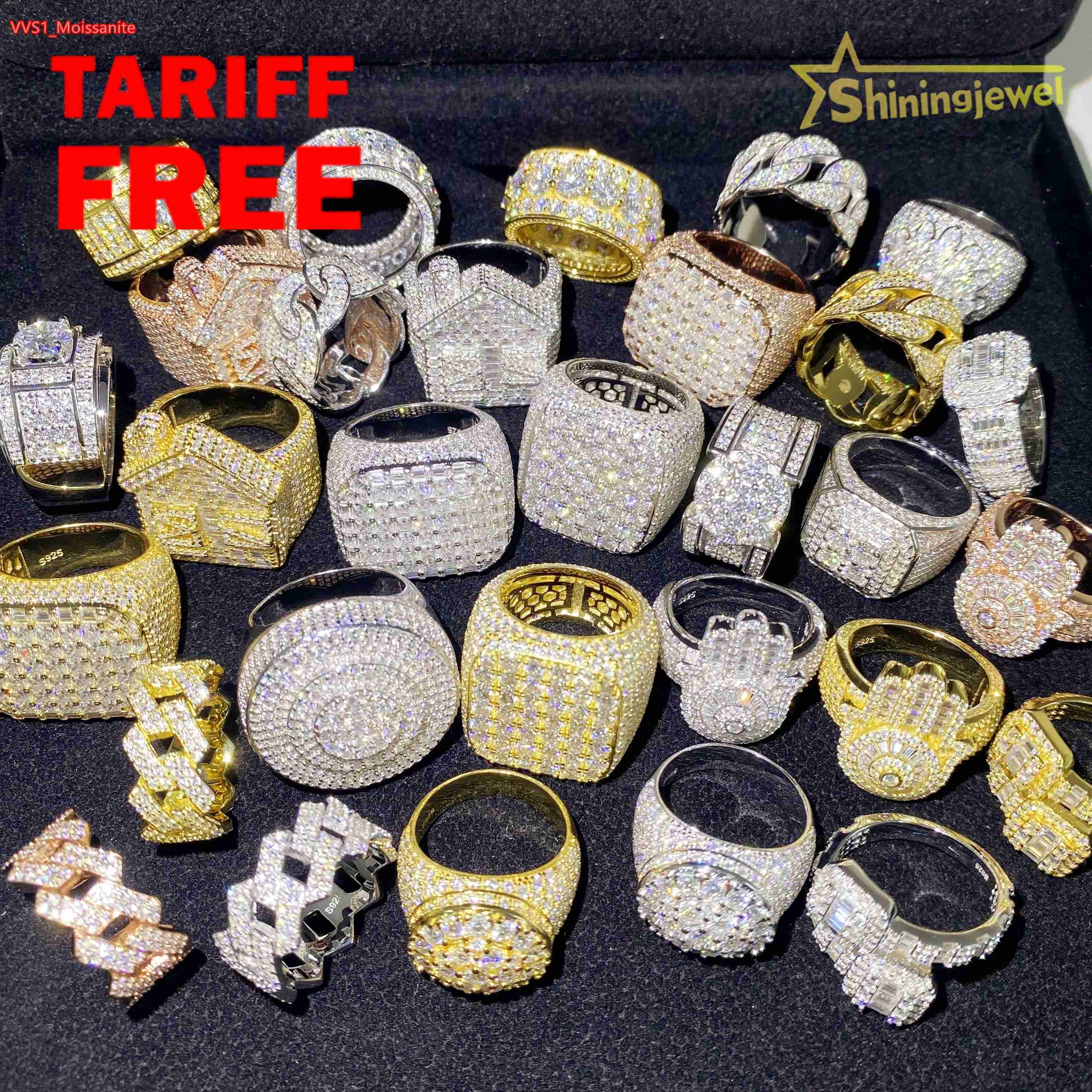 Hot Sale Multiple Choices Custom Iced Out Hip Hop Men Ring VVS Moissanite 925 Sterling Silver Rings Diamond Jewelry Ring for Men