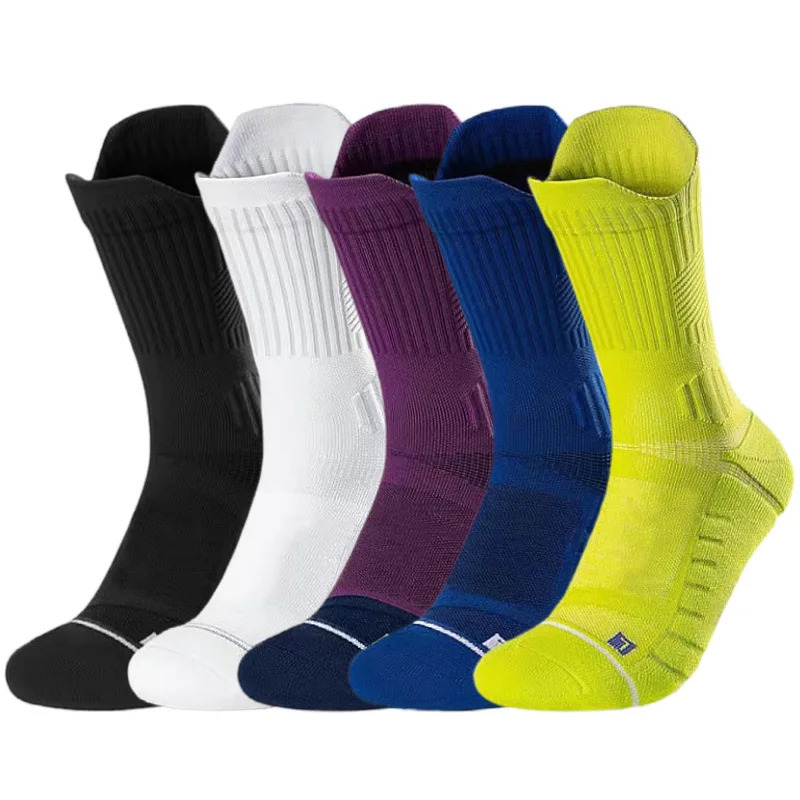 5 Pairs Men Cushion Performance Athletic Crew Socks Running Basketball Outdoor Sports Ankle Socks High Tube Autumn Winter Socks 260424