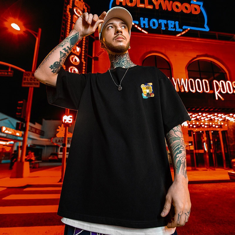 2026 Summer New Men's T-Shirt, American Ins Streetwear, Hong Kong Style, Loose Fit, Plus Size Casual Cotton Short Sleeve Tops for Men