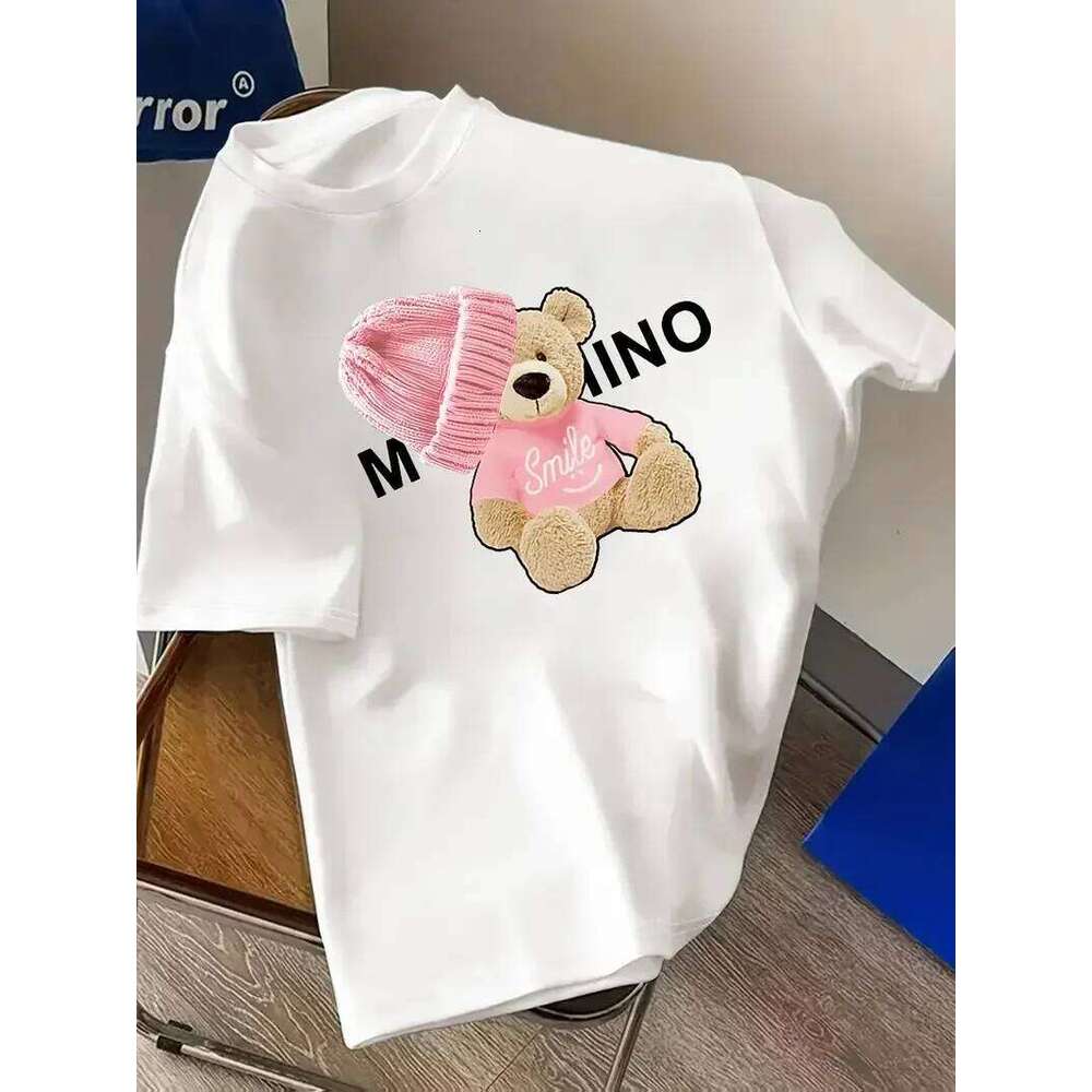 Luxury Y2K Bear Print T Shirt, Cute Graphic Camisetas, Casual Short Sleeve Women Tees, Fashion Streetwear Daily All-match Tops MAKOUFEI