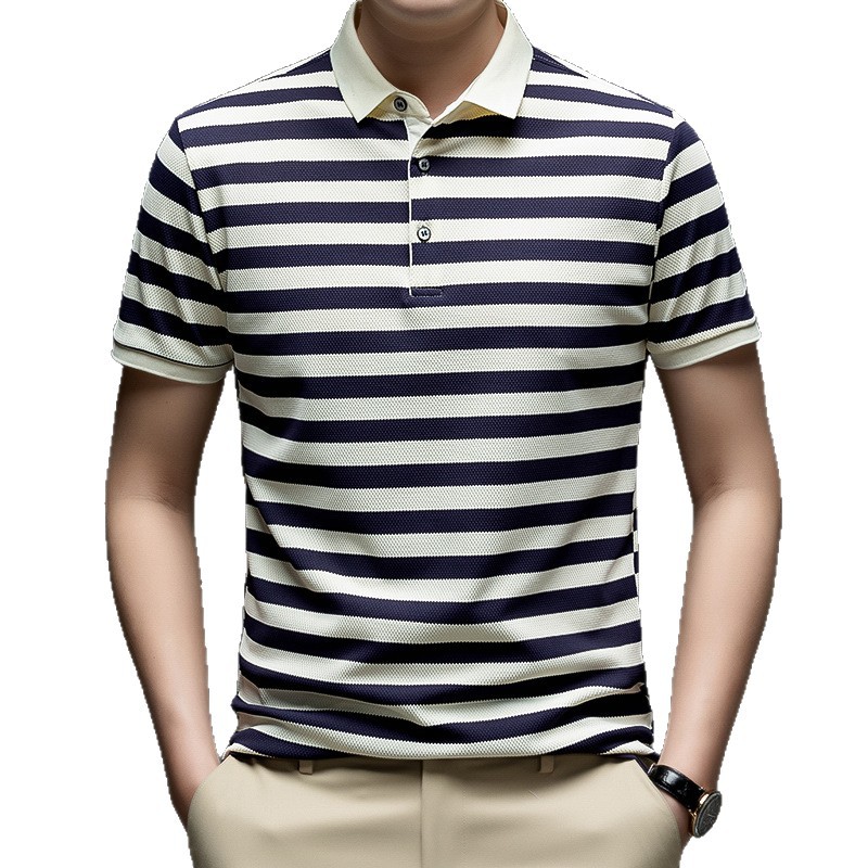 Noble Crocodile Polo Shirt Men's Summer Short Sleeve Striped Turn-down Collar Designer hoodie T-shirt Breathable Korean Style Top Youthful