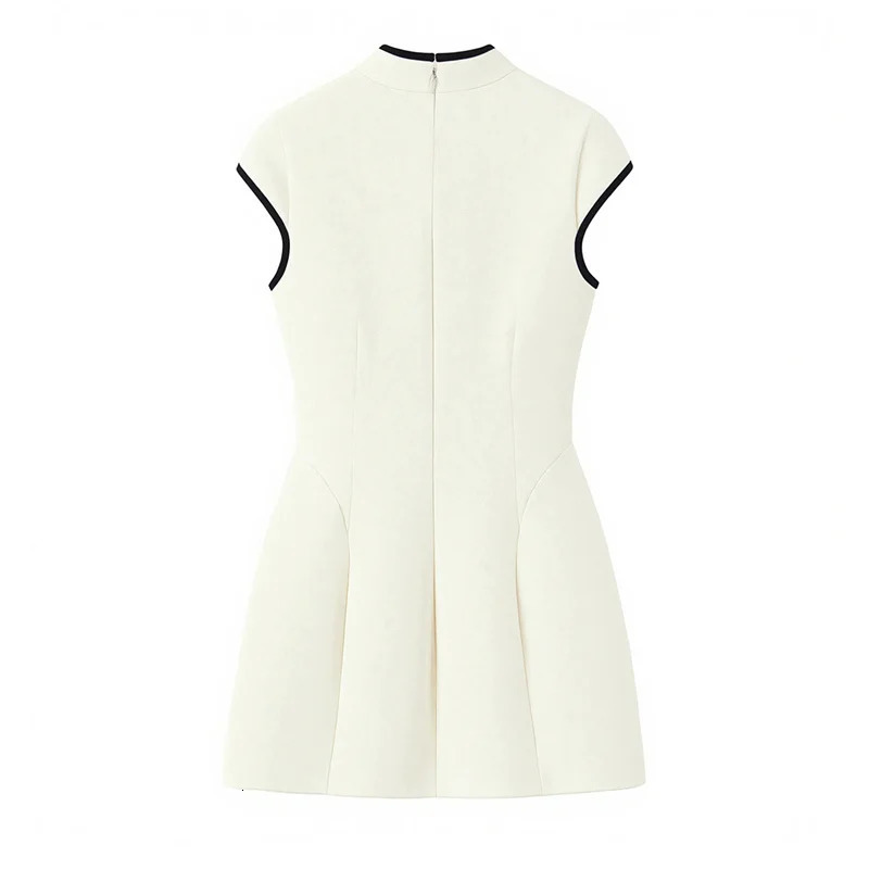 Womens Dress 2026 Summer Style White Sleeveless Hollowout Decor Qipaostyle Mini Elegant and Fashionable 260423