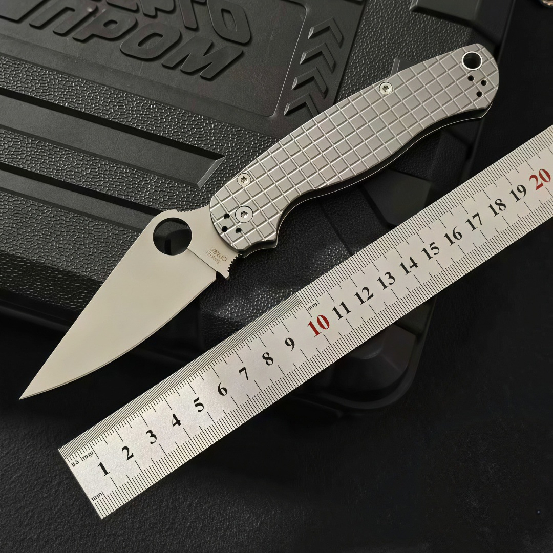 c81 Checkered Aluminum Alloy Handle Folding Knife Outdoor Pocket Knife with Full Steel Handle Camping Hiking Survival Knife Top