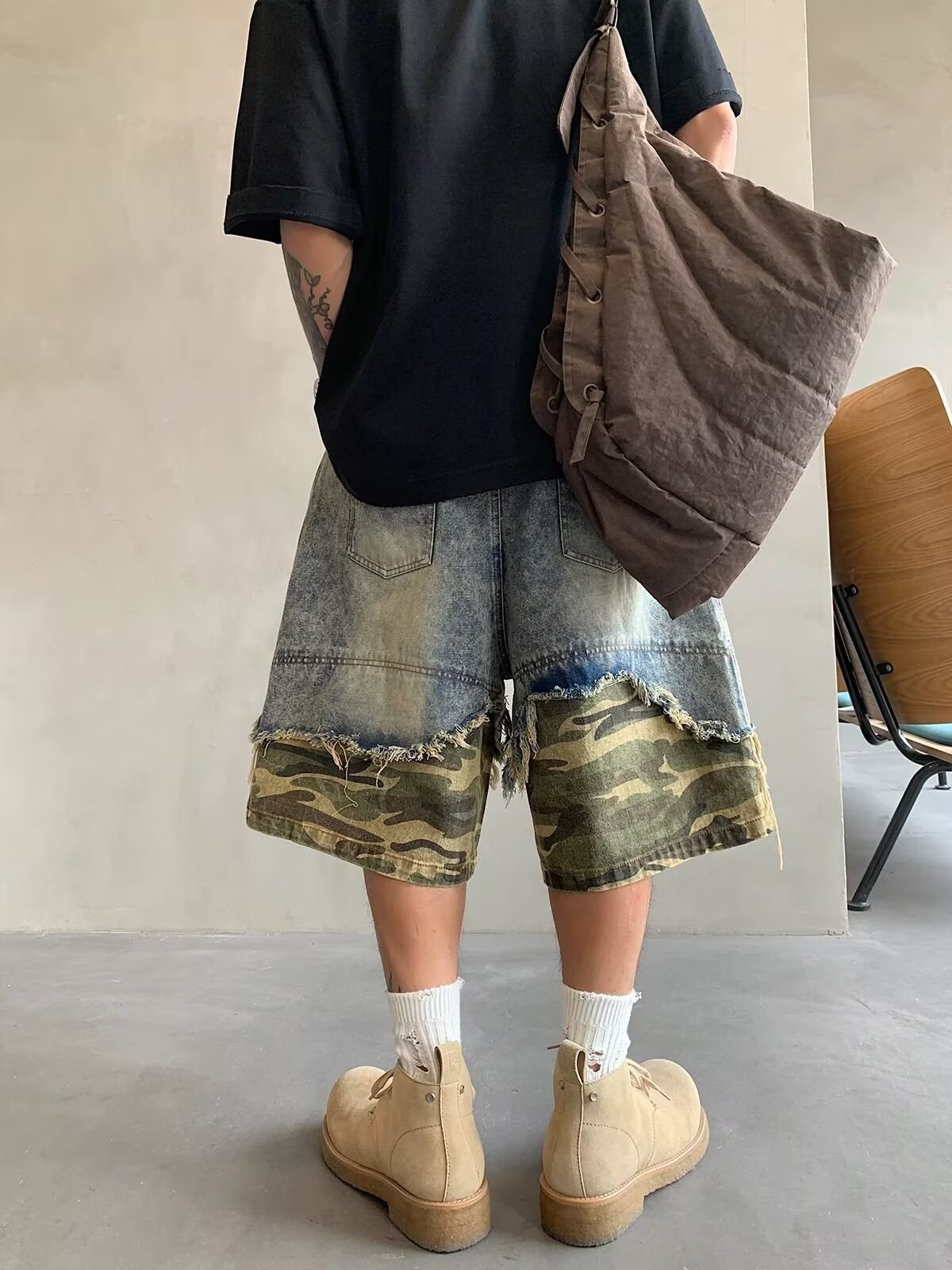 2026 New Men's Trendy Brand Slim Fit Camo Denim Shorts, Summer Casual Knee-Length 5-Inch Shorts
