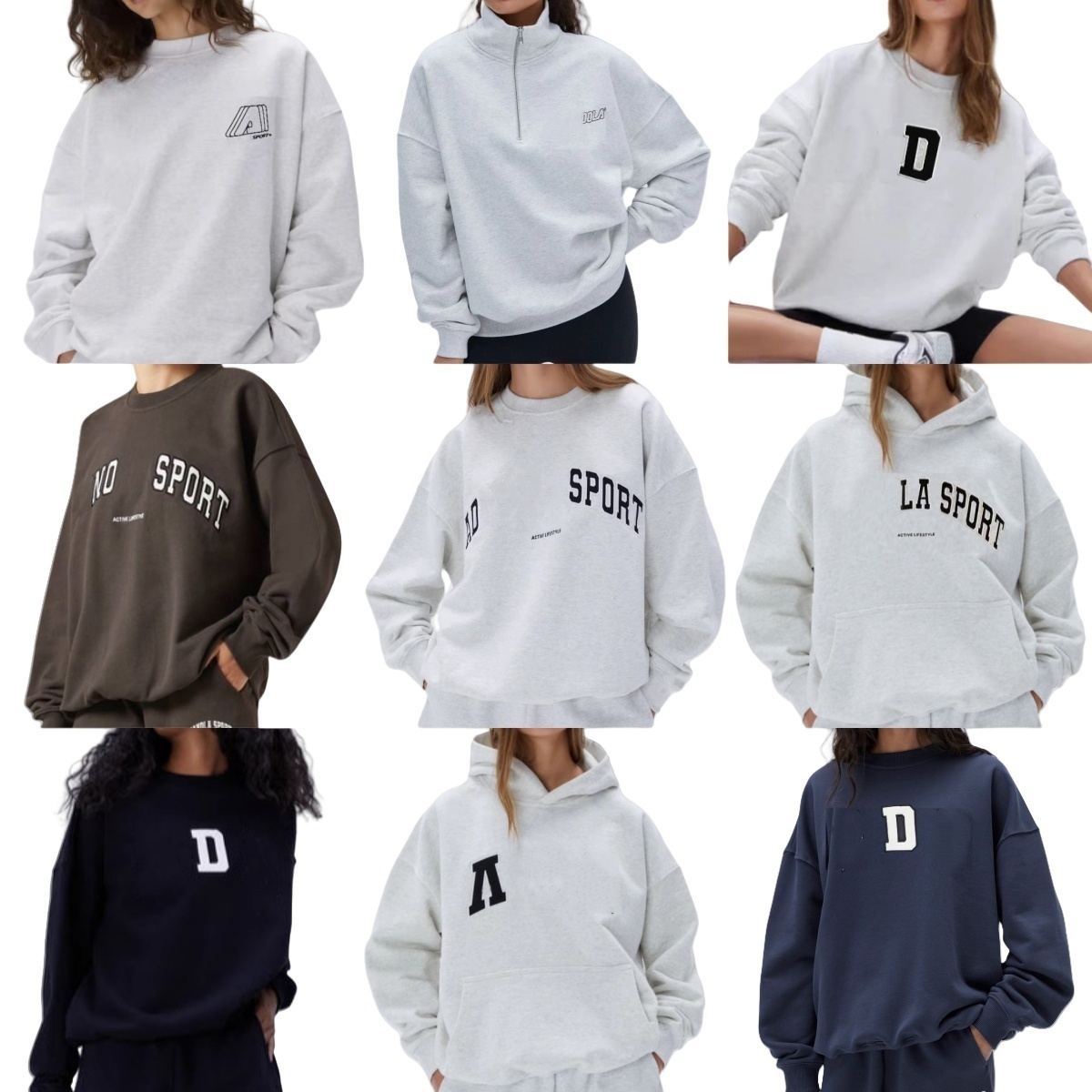 26ss ada oversized sweatshirt cotton loose casual hoodie letters embroideried fashion lady sweater comfy jumpers