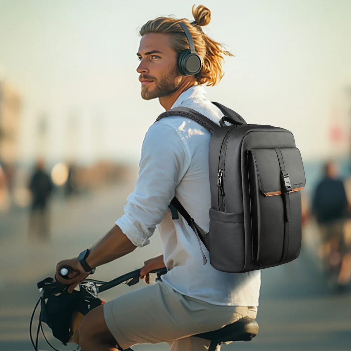 HK Stylish Business Backpack for Men Waterproof 156 inch Flap Laptop Multiple Pockets Casual Daypack Work School y260611 - view 4