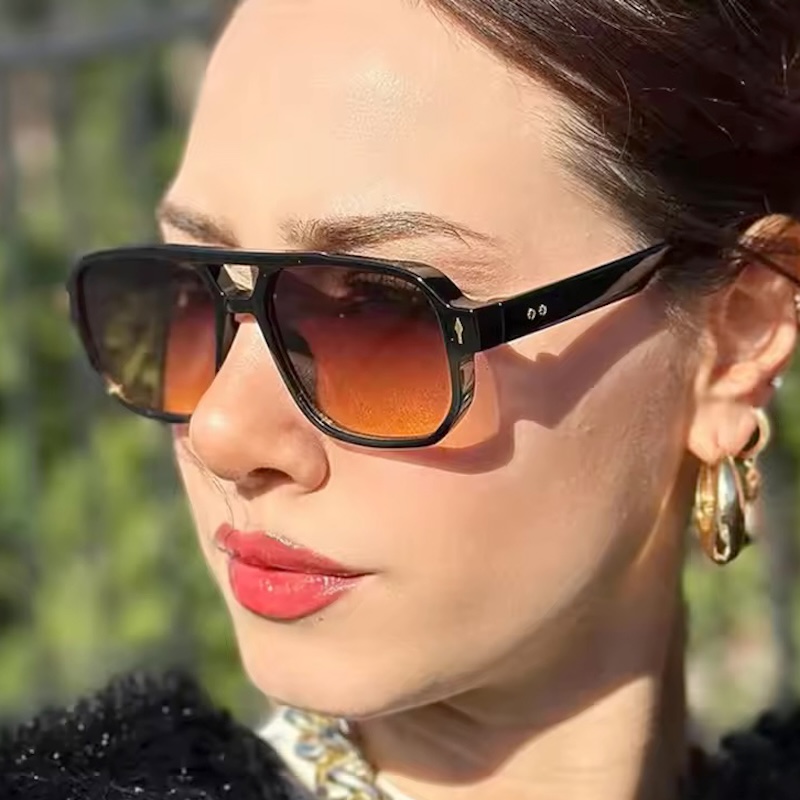 Pilot Sunglasses Men Vintage Double Bridges Square Green Ocean Lens Clear UV400 Eyewear Women Trending Rivets Sun Glasses Candy Color Beach CB Fashion