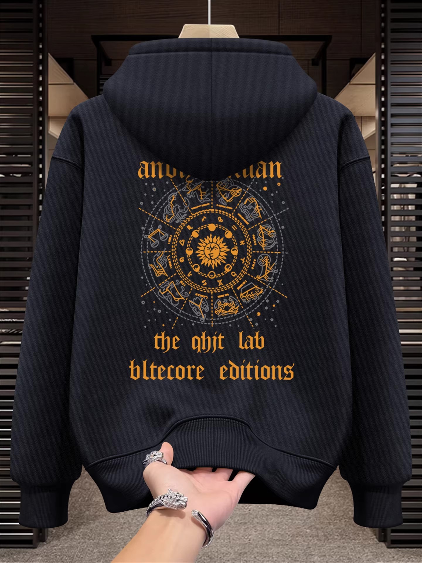 Men's American Vintage Streetwear Hoodie, Letter Printed, Heavyweight Loose Fit, Ruggy Stylish, Fleece Lined, Casual Warm Hooded Jacket for Autum