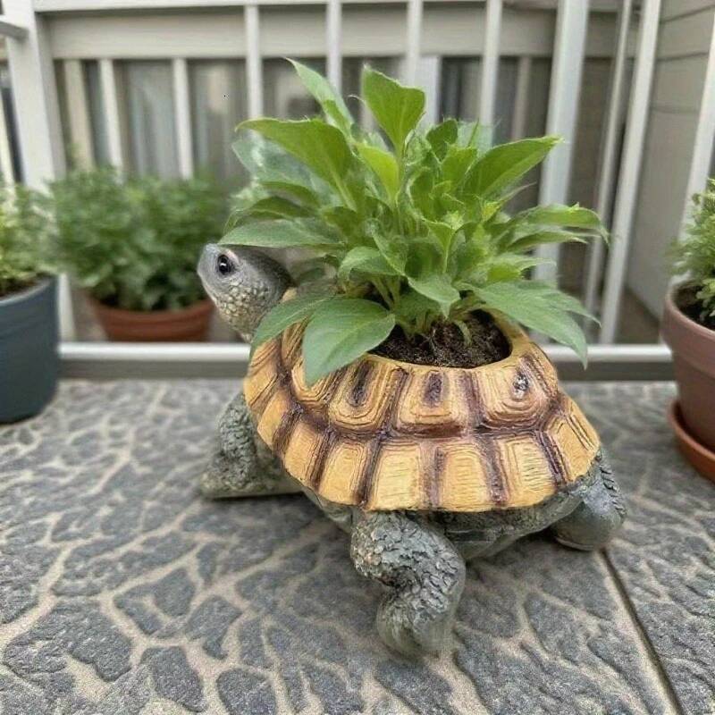 Realistic Turtle Succulent Planter with Drainage Hole. Durable Resin, Vintage Design. Perfect Gift for Plant Lovers! ddmysaturn
