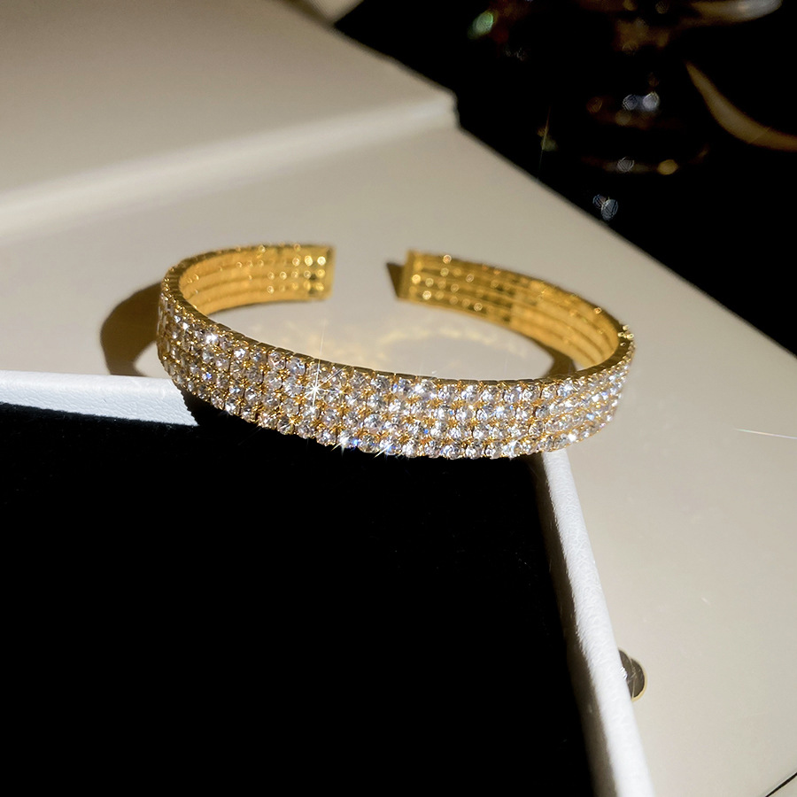 Diamond-encrusted round multi-layered open bracelet, light luxury and high-end feel, elegant evening party exquisite jewelry - view 8