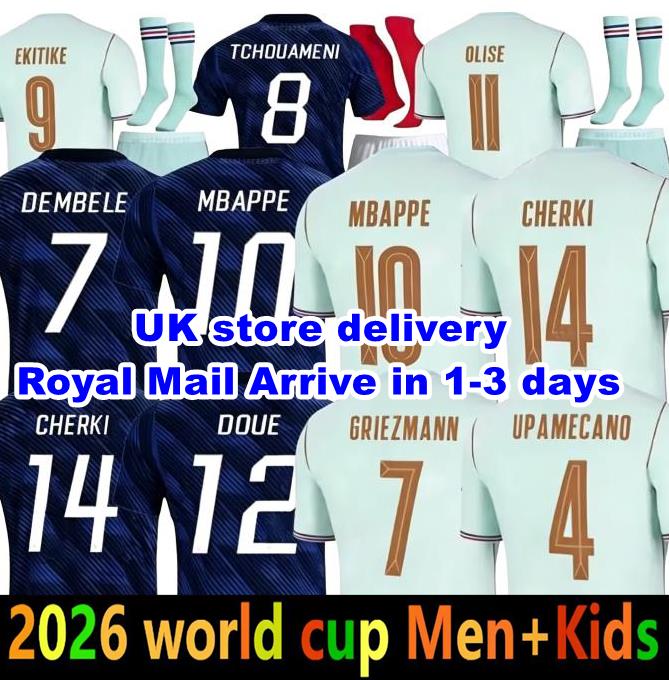 UK Stock french soccer jersey 2026 27 MBAPPE BARCOLA OLISE EKITIKE 2026 DEMBELE Maillots de football shirt equipement de foot Men kids kit enfants France 120TH
