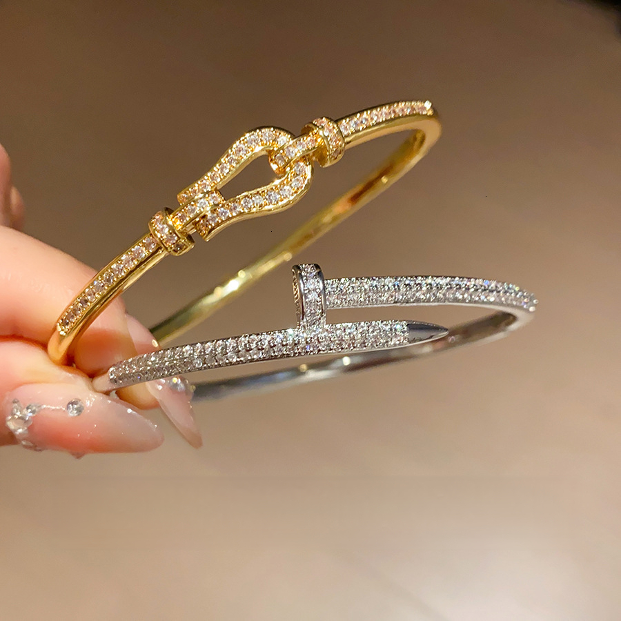 luxury brand designer diamondstudded nail open bracelet exclusive highend fashionable retro personalized design accessory for women
