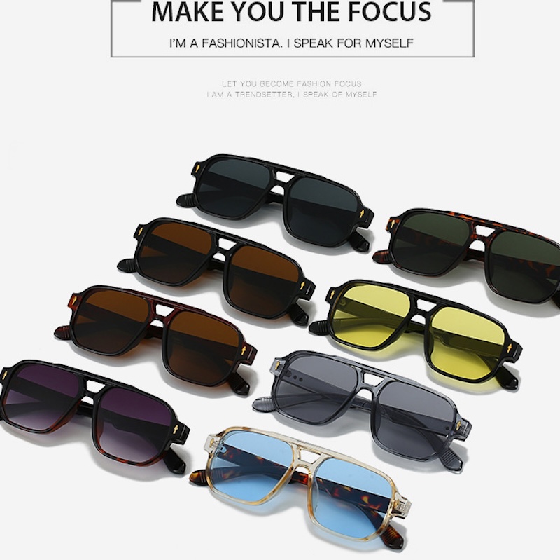 Pilot Sunglasses Men Vintage Double Bridges Square Green Ocean Lens Clear UV400 Eyewear Women Trending Rivets Sun Glasses Candy Color Beach CB Fashion