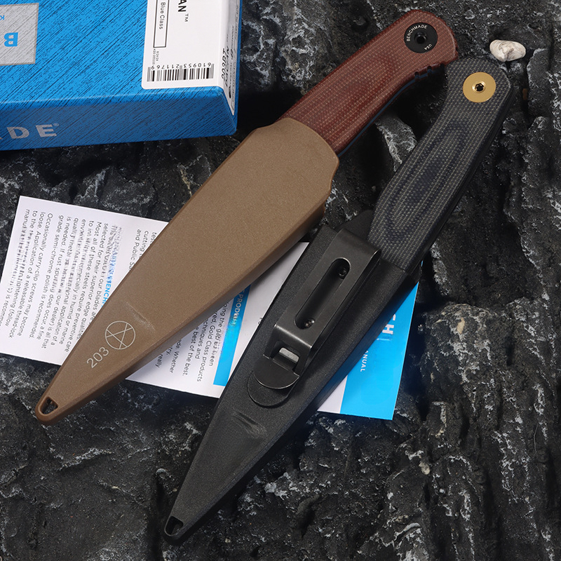 203BT Tactical Fixed Blade Knife - D2 Steel Blade with Hemp Handle, Outdoor Survival Hunting EDC Camping Hiking Knife