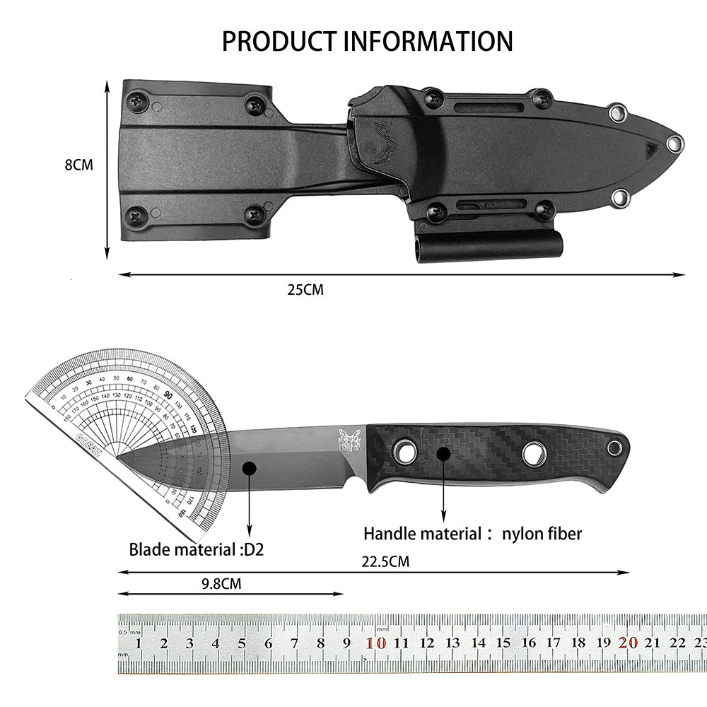 Straight Knife Nylon Fiber Handle D2 Blade Outdoor Hunting, Combat, Defense, Cutting and Multi-functional Camping Tool BM 163BK