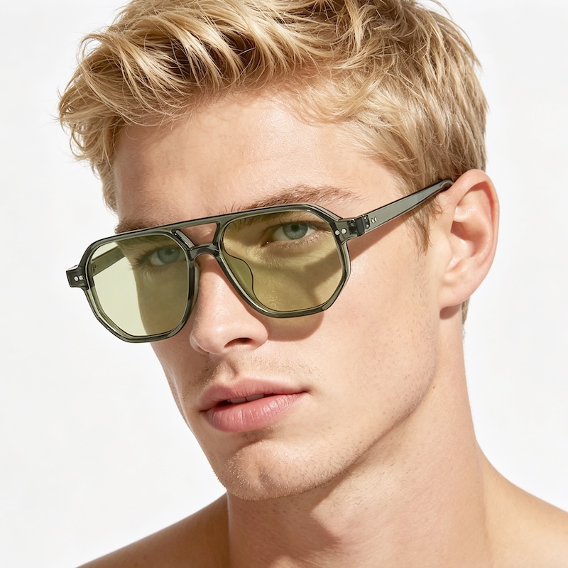 Vintage Pilot Sunglasses Double Bridges Polygon Square Men Clear Ocean Lens Rivets Sun Glasses Women Lightweight UV400 anti blue light CB Fashion Acce