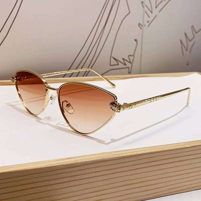 Frameless Cut Edge For Women With Leopard Head And Cat Eyes, Metal Frame Design, Fashionable Sunglasses Chunjinqiuli