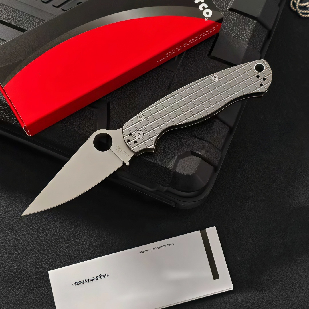 c81 Checkered Aluminum Alloy Handle Folding Knife Outdoor Pocket Knife with Full Steel Handle Camping Hiking Survival Knife Top