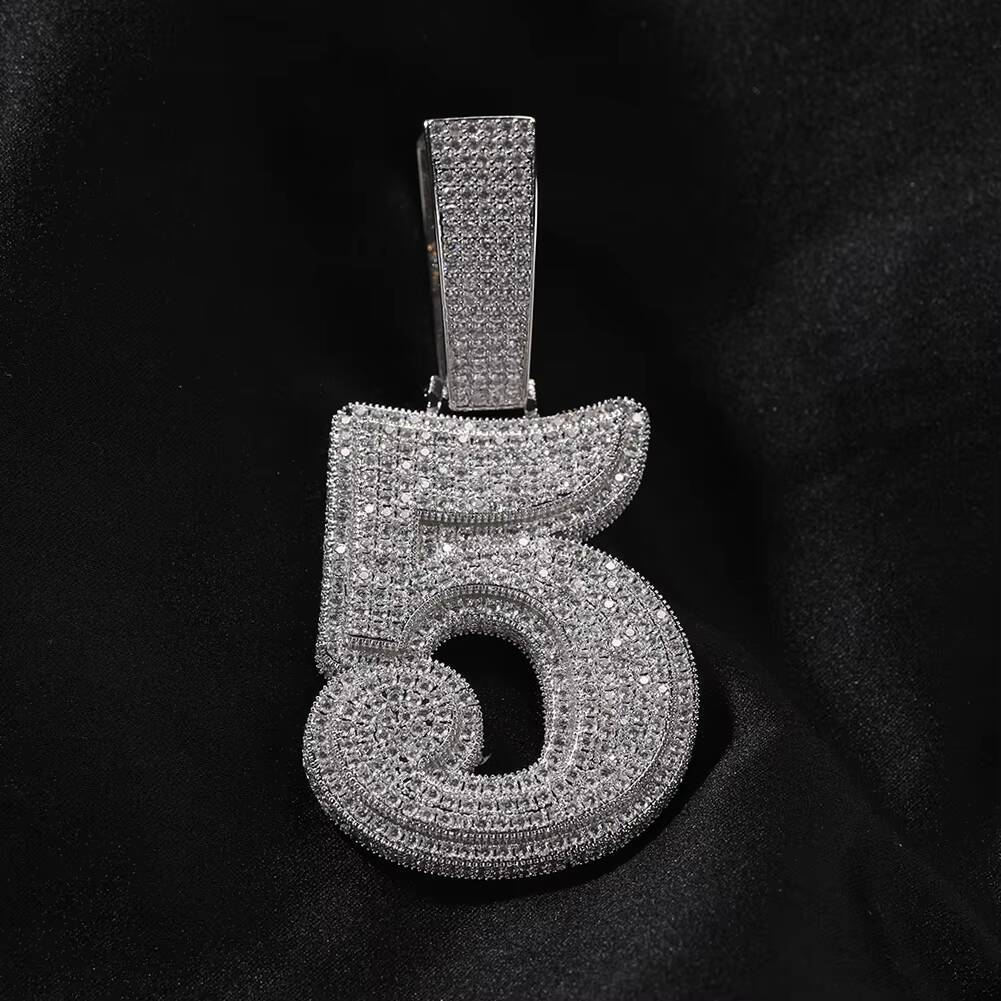 Hip Moissanite Lucky Number Pendant Single Big Numbers Pendant Necklace 0 to 9 Special Rapper Jewelry