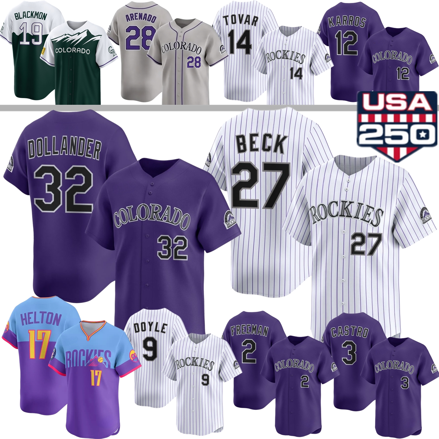 Rockies Baseball Jersey Chase Dollander Beck Ezequiel Tovar Brenton Doyle Willi Castro Tyler Freeman Todd Helton Walker Karros Julien Goodman Tulowitzki Women Kid