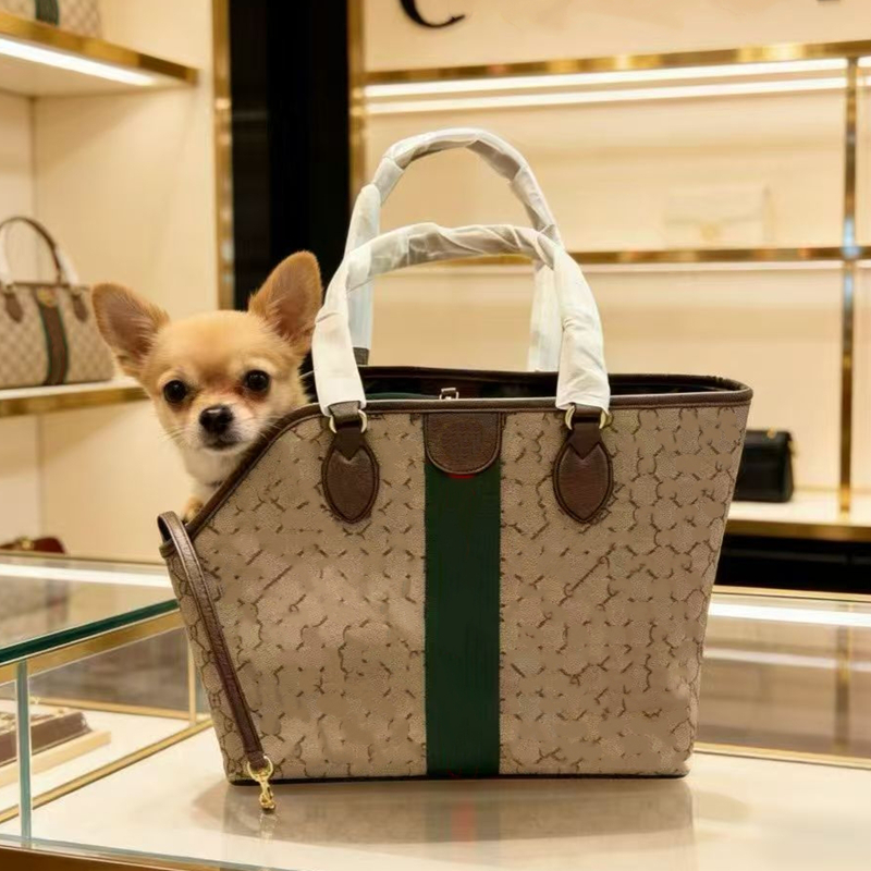 Luxury Monogram Pet Tote Bag Removable Lining Designer Dog Cat Carrier for Fur Paw Babies Small Breed Travel Handbag with Leather Trim C43