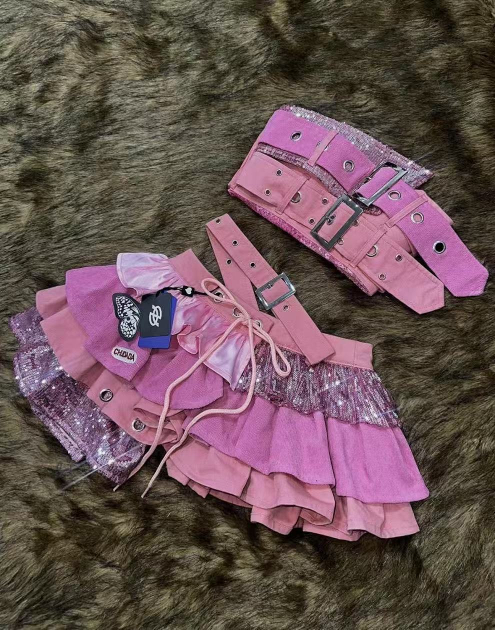 Summer Vintage Elegant Y2K Woman 2 Piece Sets Punk Gothic Strapless Crop Tops High Waist Ruffle Skirt Female Party Outfits 250612