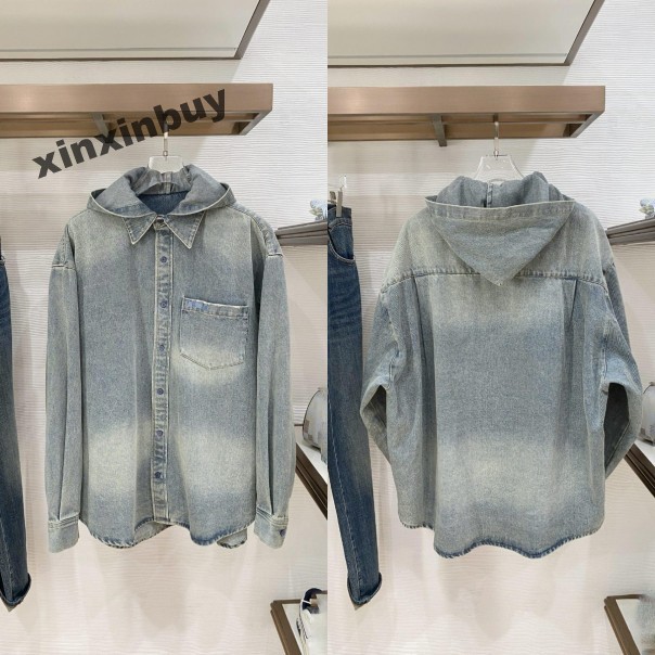 xinxinbuy Designer coats distressed Jacket Men Women paris letters pocket workwear Foggy denim sets suit Italy Long Sleeve Man Paris yellow S-XL