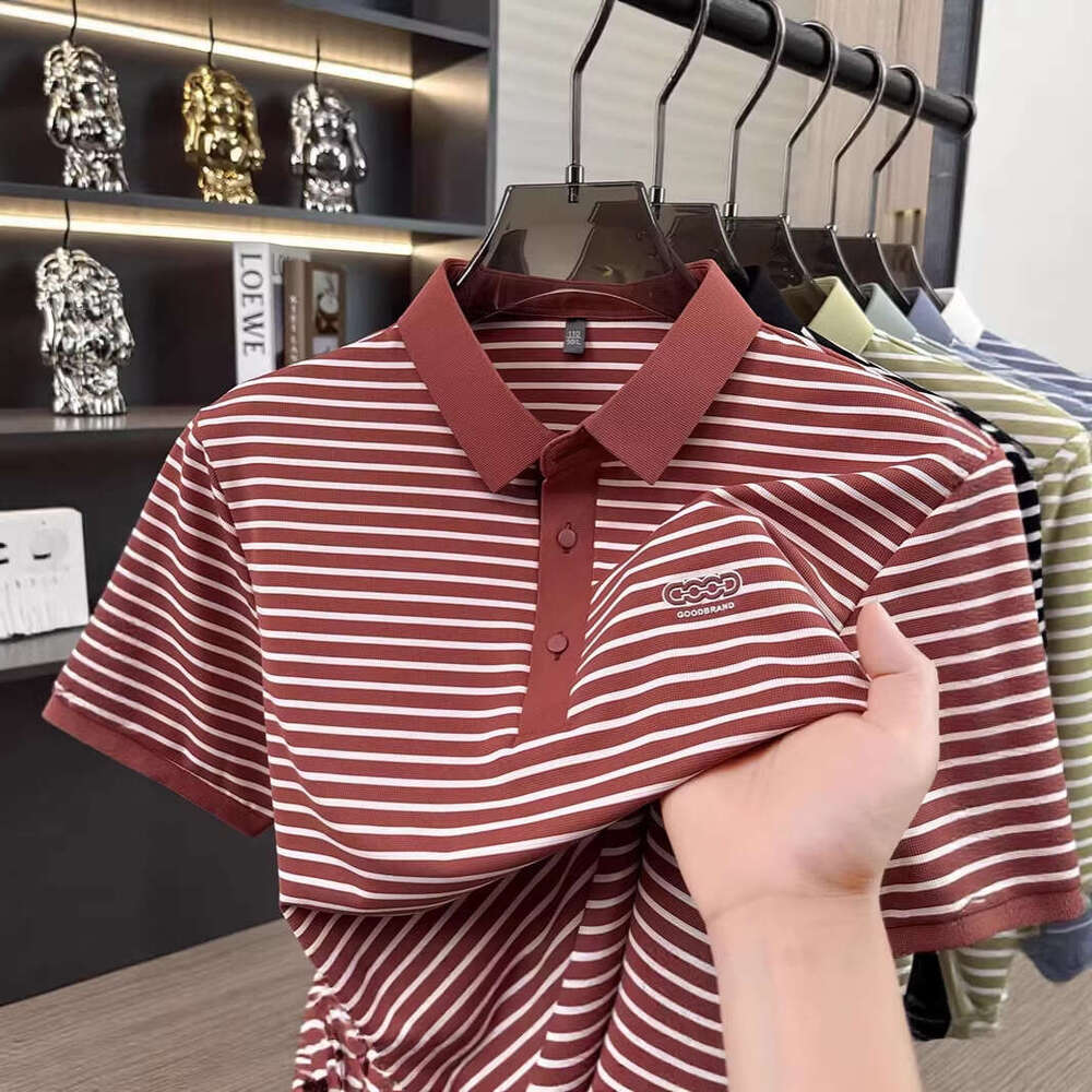 Luxury Brand Designer Clothes Off-Platform Short-Sleeve Men's POLO Shirt, Light Luxury High-End Business Casual Turn-Down Collar T-Shirt, Striped