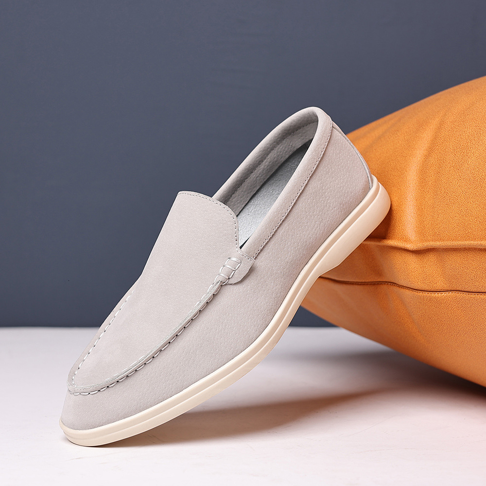 Men Light Blue Suede Slip-on Loafers, Casual Flat Lightweight Walking Driving Shoes