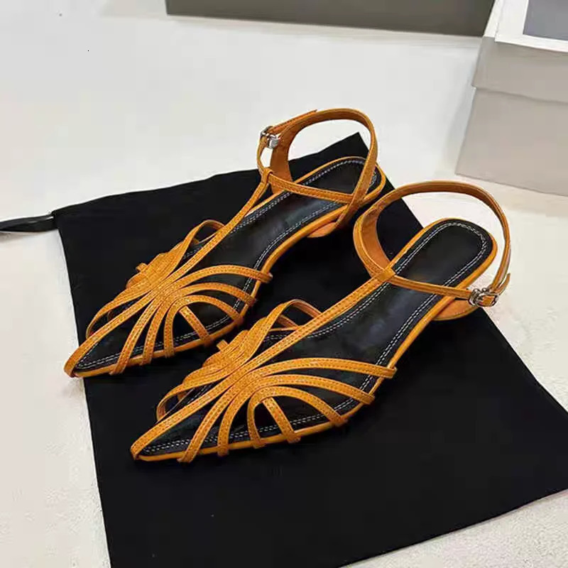 Women Shoes Narrow Band Summer Sexy Sandals ner Sandals Kitten Heels Pointed Toe Ladies Simple Footwear Orange Shoes Size43 260424