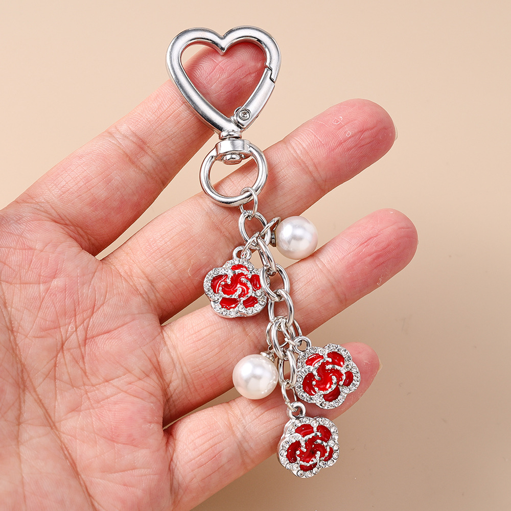 Bag Charm Camellia Flower Keychain Five-Petal Flower Pendant Chain Handbag for Women's Wrist Strap for Bag Phone Case Decoration and Car key keyc