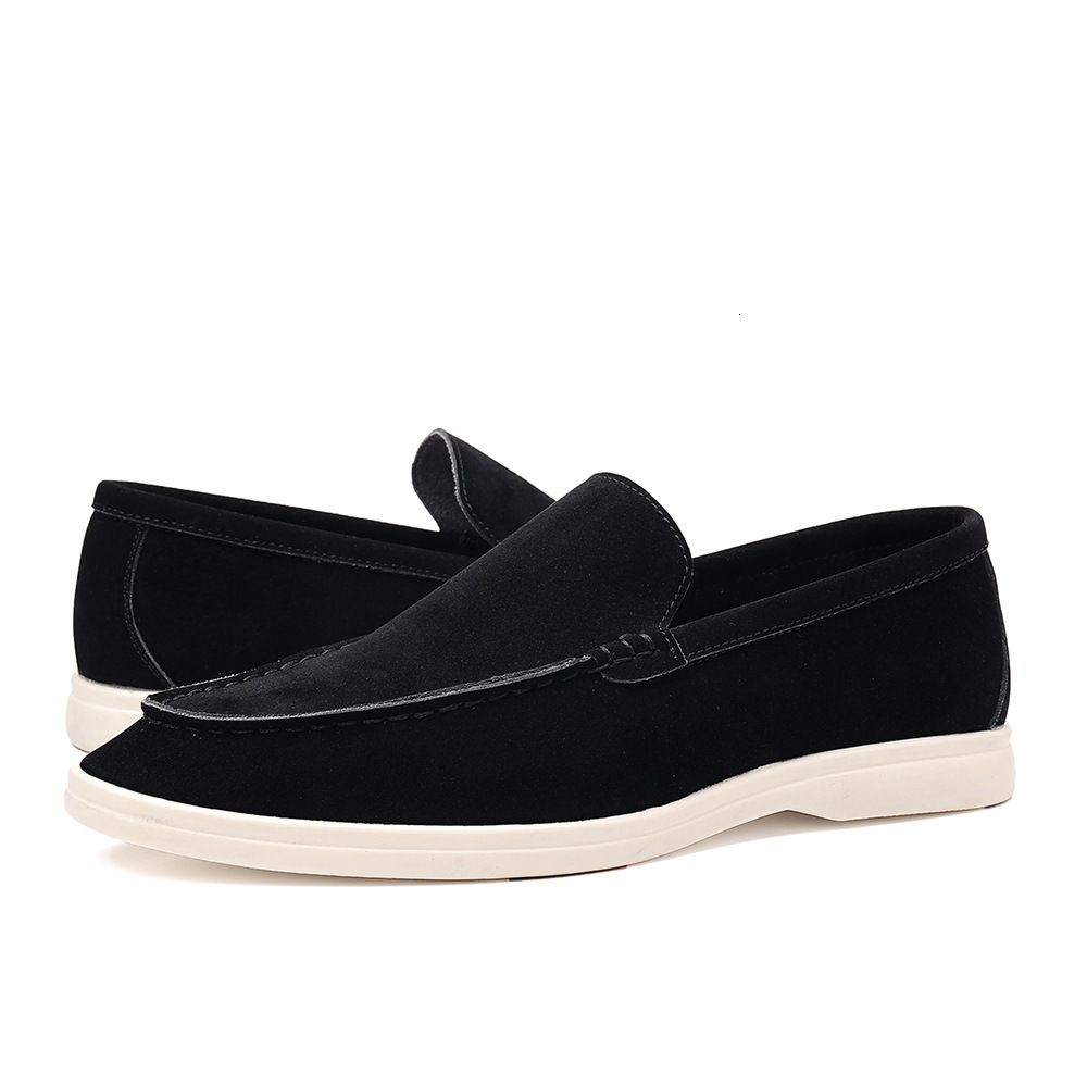 Men Light Blue Suede Slip-on Loafers, Casual Flat Lightweight Walking Driving Shoes