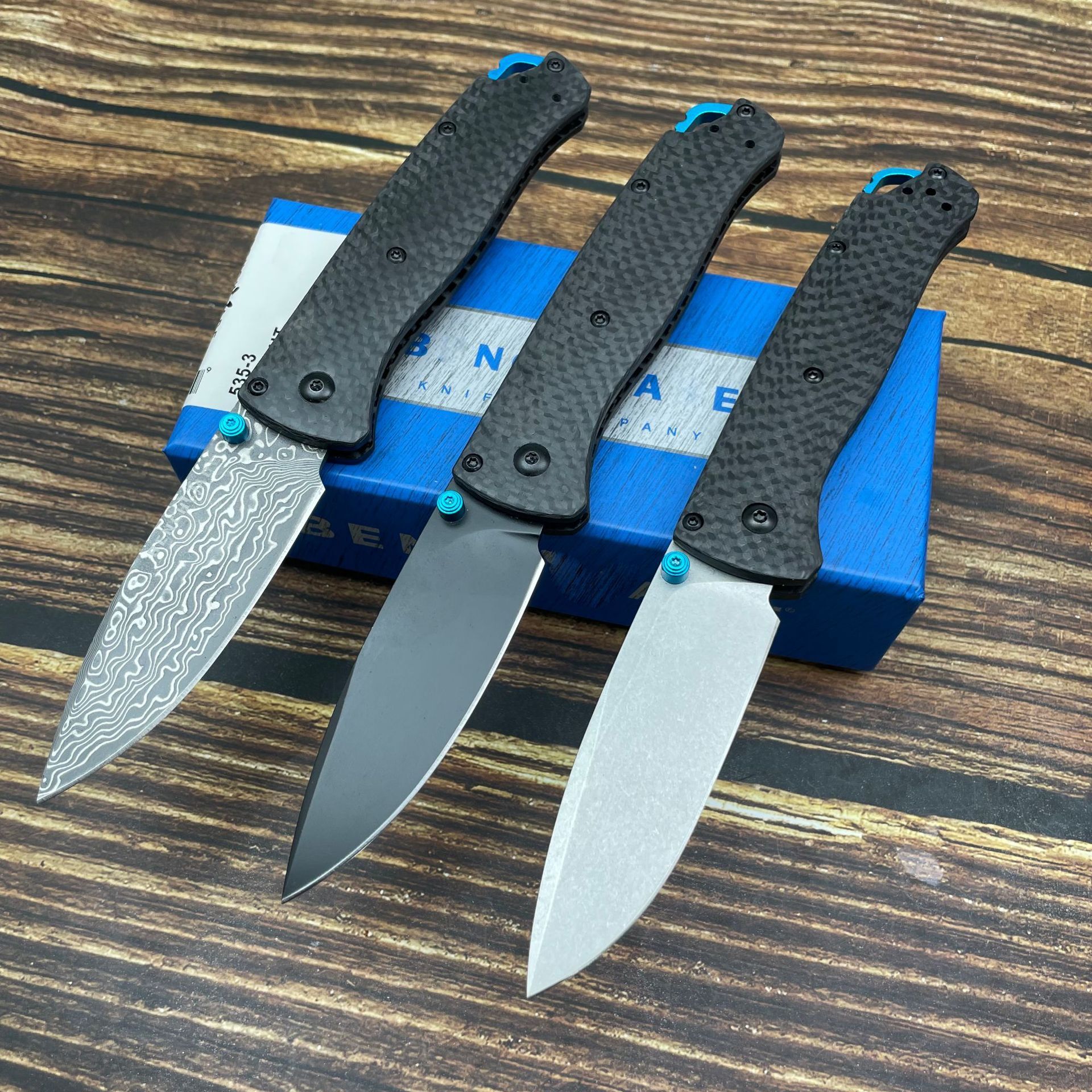 BM 535 Folding Knife Damascus steel Blade Carbon Fiber Handles Sharp Field Hunting Knife Survival Tactical Tool with Pocket Clip Pocket Knife