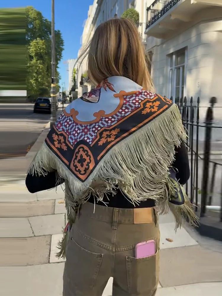Vintage Womens Square Scarf Satin With Tassel Female Print Scarfs 2026 Spring Summer Holiday Vacation Fashion Lady Accessory 260423