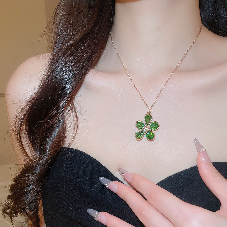 Diamond-studded Flower Pendant Earrings Necklace Set, Light Luxury and High-end Feel, 2026 New Elegant Accessories - view 6