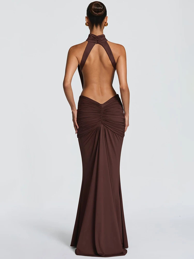 Mozision Turtleneck Backless Sexy Maxi Dress Women Gown Elegant Off-shoulder Sleeveless Ruched Bodycon Club Party Long Dress 260423