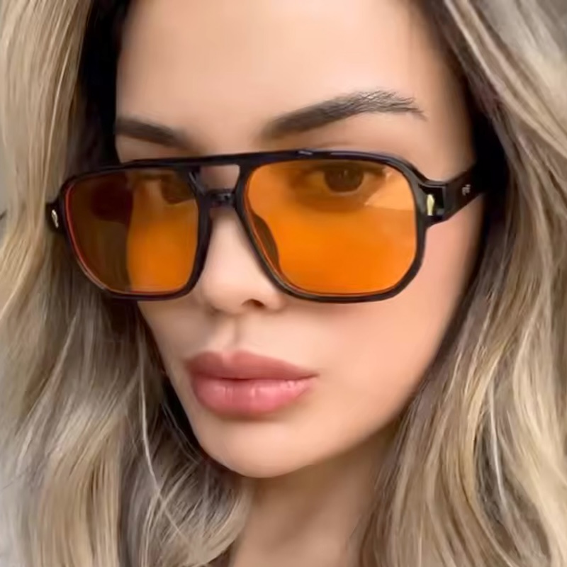 Pilot Sunglasses Men Vintage Double Bridges Square Green Ocean Lens Clear UV400 Eyewear Women Trending Rivets Sun Glasses Candy Color Beach CB Fashion