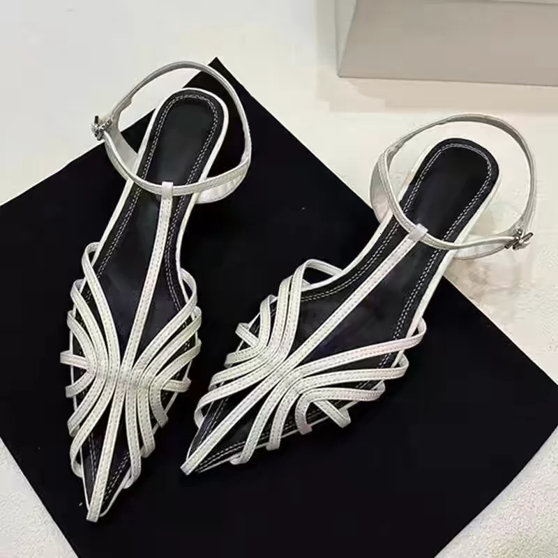 Women Shoes Narrow Band Summer Sexy Sandals ner Sandals Kitten Heels Pointed Toe Ladies Simple Footwear Orange Shoes Size43 260424