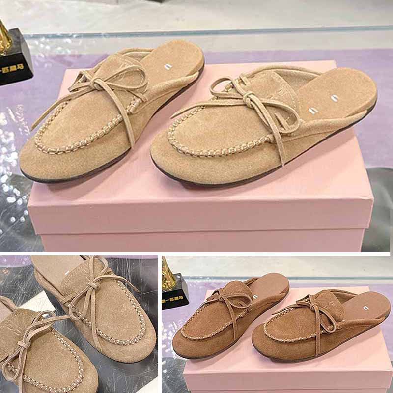 Womens Casual Suede Bowtie Flat Loafers Summer Comfort Round Toe Mules Luxury Brand Simple Elegant Style Loafers Size 35 42