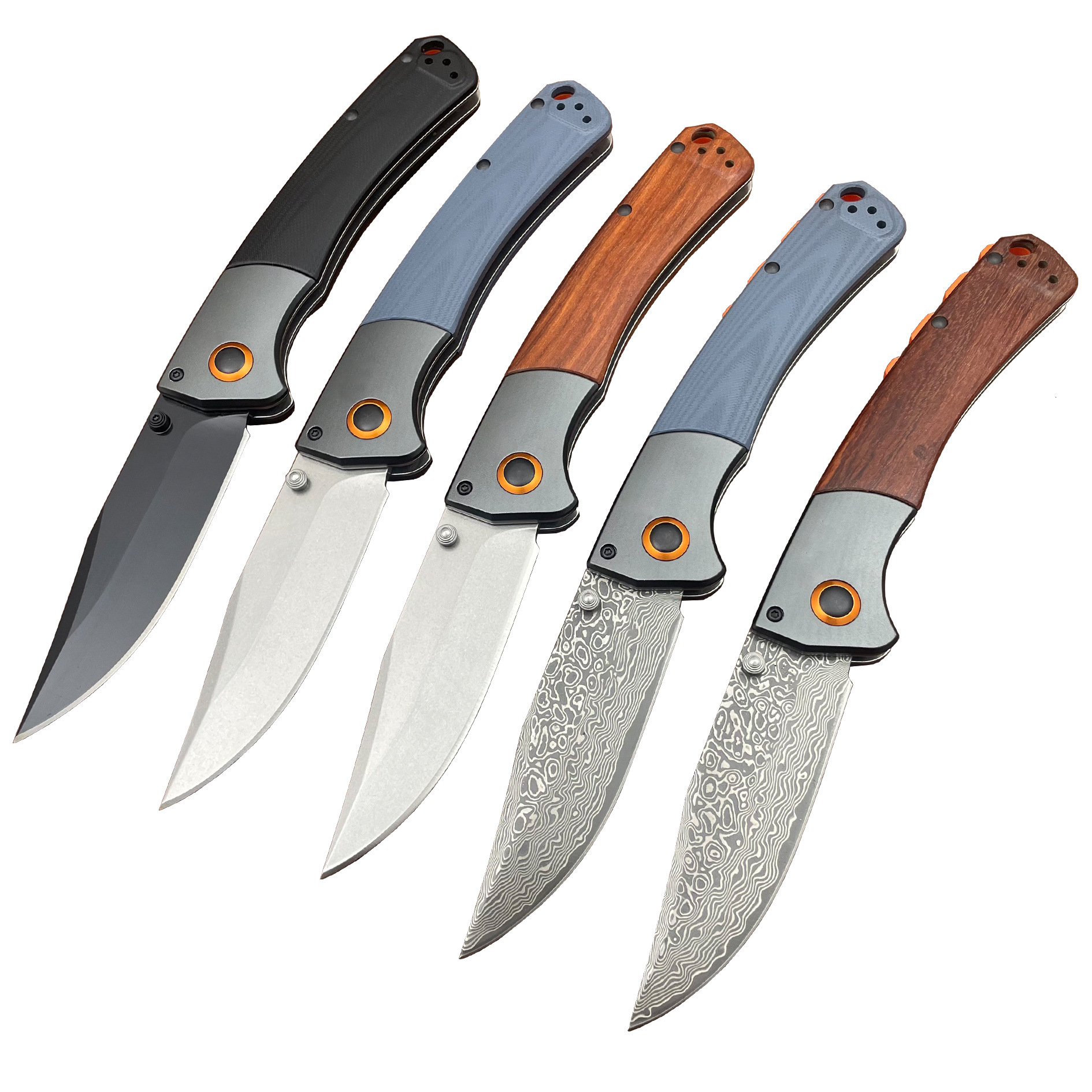 Damascus Steel Blade BM 15080 Crooked River Folding Knife Wooden / G10 Handles Outdoor Camping Pocket Knives EDC Tactical Tool