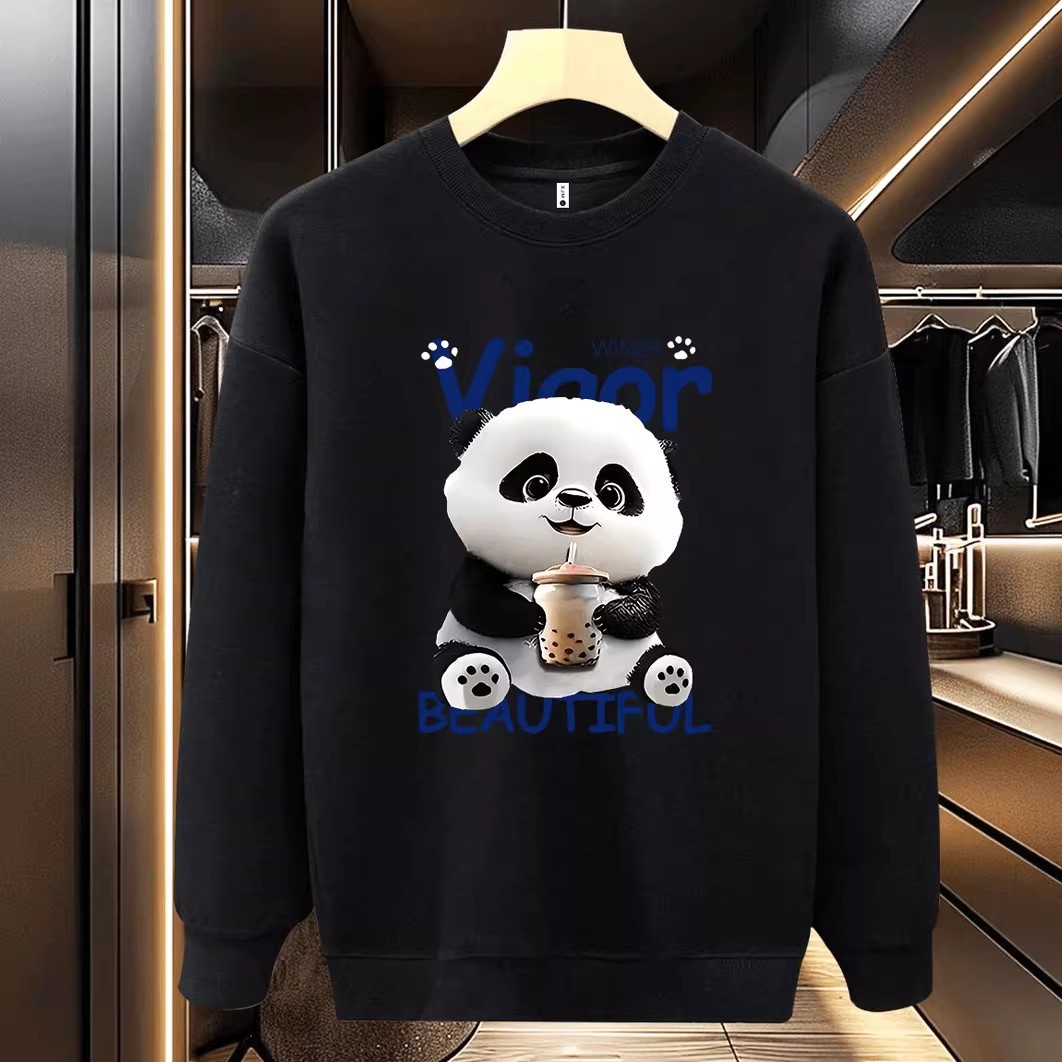 2026 New Men's Streetwear Crew Neck Sweatshirt, Loose Casual Hoodless Design, Thick Fleece Lined, American Style Outerwear for Youth, Spring and 