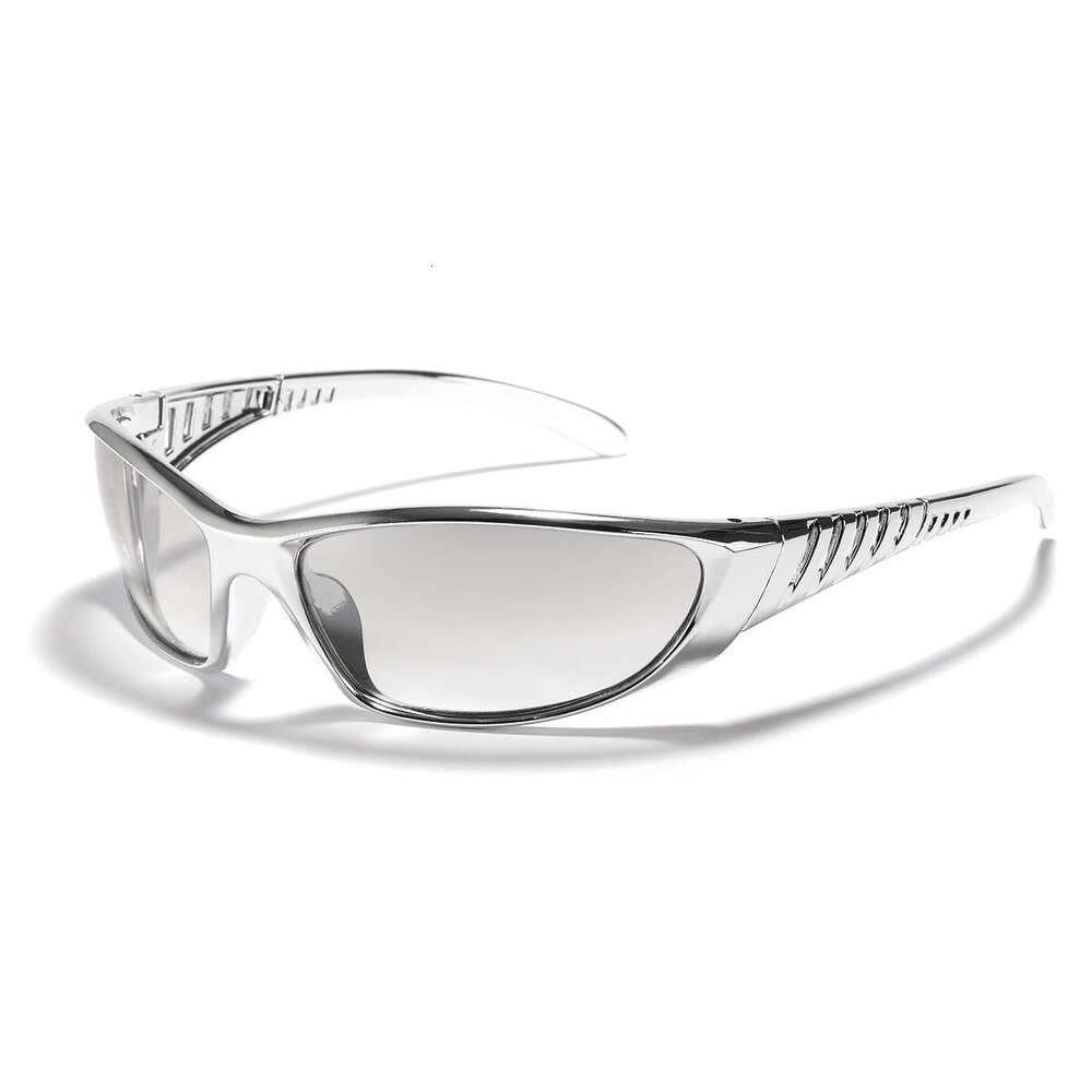 Y2k Silver Sunglass With A Futuristic Tech Vibe, Millennium Hot Girl Sunglass, European American Style, Personalized Sports And Cycling Sun Protection