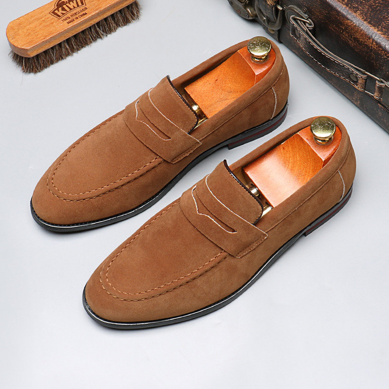 Men Black Suede Penny Loafers, Slip-on Casual Business Dress Driving Shoes