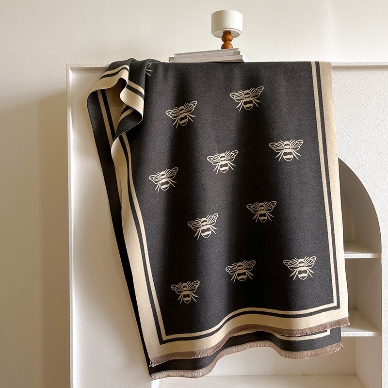 Designer Scarf - Peony Pattern Cashmere Scarf - Decorative Double-sided Shawl - Long Striped Multi-functional Warmth-keeping Scarf - Ladies' Luxu
