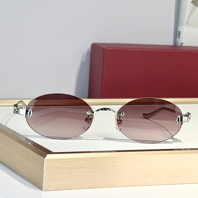 Designer oval sunglasses Classic women frameless metal glasses Summer outdoor shopping taking photos sunnies CT0653S