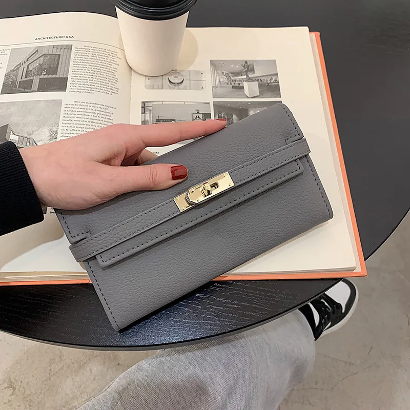 Women's Fashionable Long Wallet Crossbody Bag Grained Leather with Gold Hardware Versatile Clutch that Holds a Phone and Cards